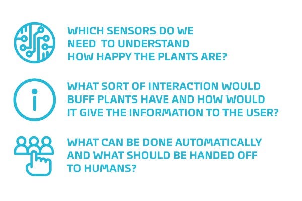 initial questions before we built our IoT device Buff Plants