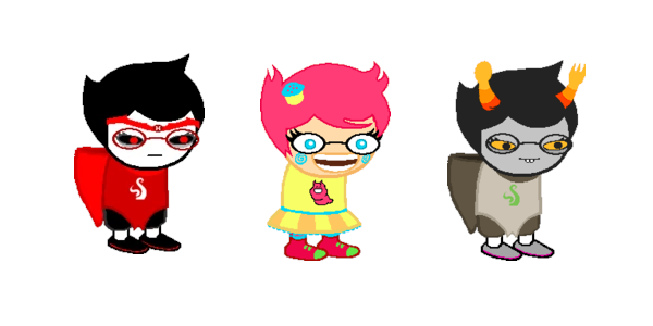 Crockertier Jane, Trickster Jane, and Trollsona Jane stand next to each other.