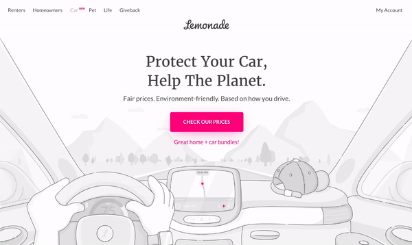 A gif of the game you can play on Lemonades car insurance landing page