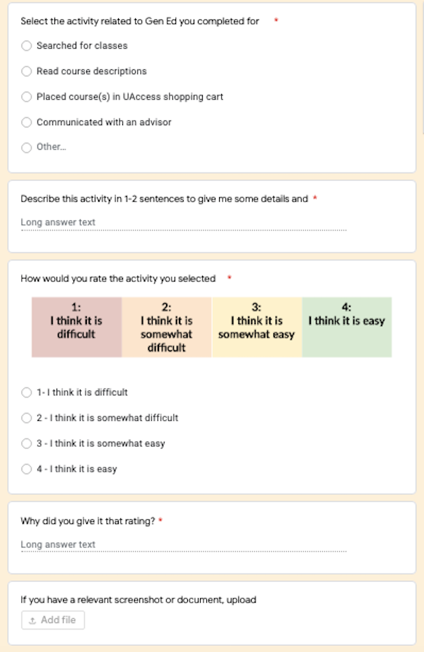 Screenshot of the journal study form, with a red, orange, yellow, and green likert scale.