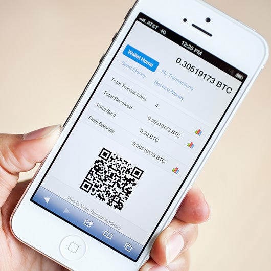 image of iphone 8 with a mobile Bitcoin wallet displayed on screen