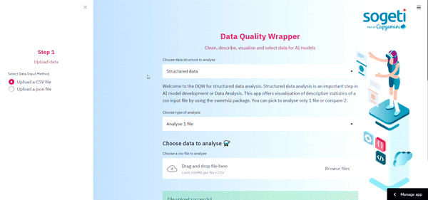 A gif demo of the data quality wrapper app by Sogeti NL.