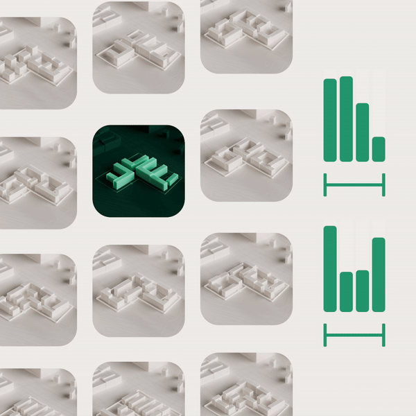 An example of how AI-generated design options are refined through user interactions in Hektar, showcasing the collaborative process between AI and human architects