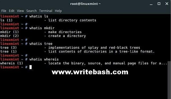 Use whatis to display brief description of commands