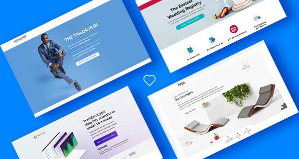a blue background with several different landing page examples
