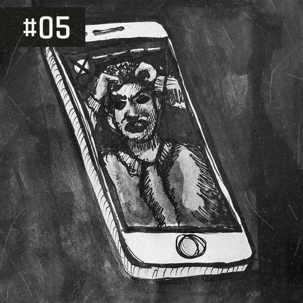 Um homem no celular. Arte do conto: Gabriela Garbelotti | @gabiroba.arte