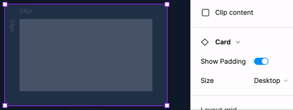 Figma gif with card component, turning off and on the padding around it