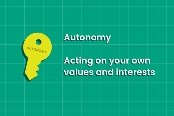 The word Autonomy labeled on a key, accompanied by text definition