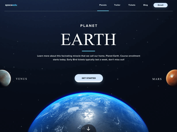 A website design with great animations of Earth from Stian on Dribbble