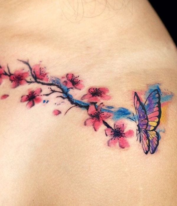 Cherry Blossoms and Butterfly Tattoo
