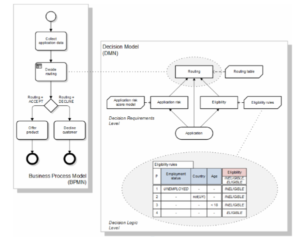 Infographic of the business process model (BPMN) and the decision model (DMN)