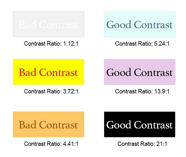 Color contrast examples