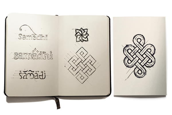 Abbiamo sempre cominciato dallo sketching carta-e-matita. Questo è Samadhi. Il primo logo che Davide abbia disegnato in NOIS3.