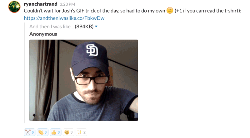 Slack tip: GIPHY is cool, but team GIFs are way better