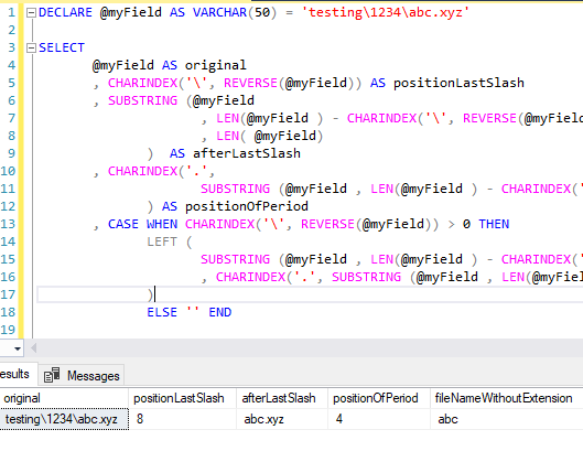 SQL to get the filename without an extension