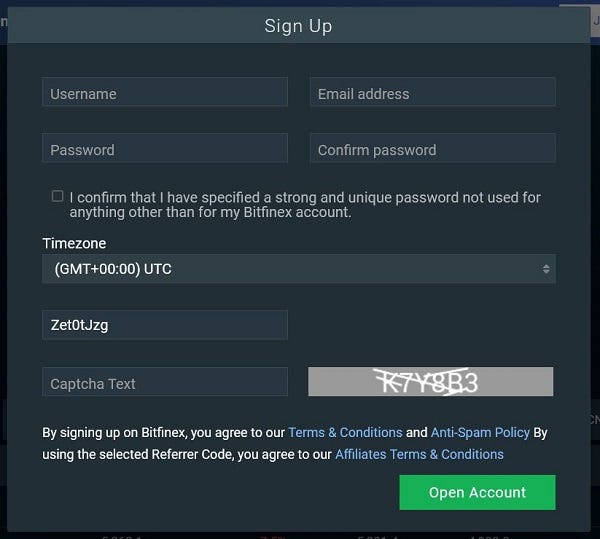 Btifinex registration form