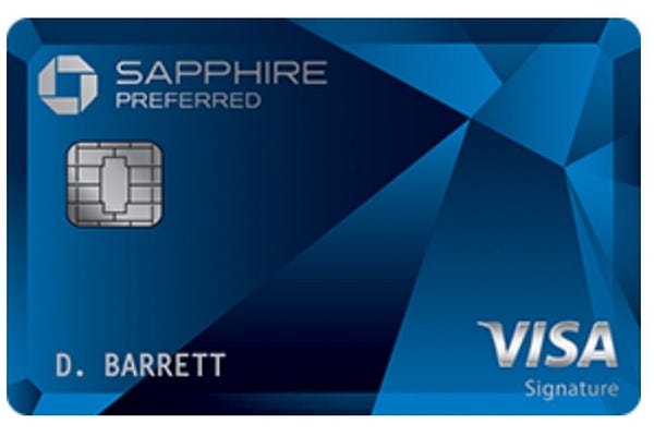 A front view of the Chase Sapphire Preferred credit card.