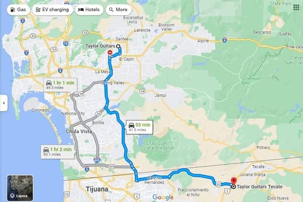 Location of Taylor Guitar Factories in the US & Mexico