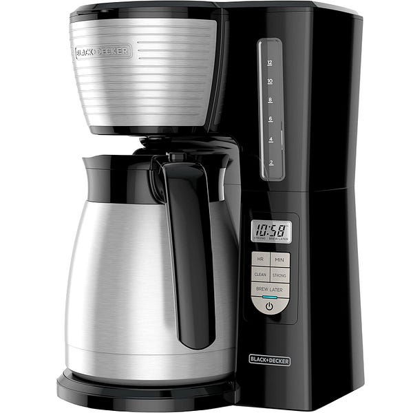 BLACK+DECKER 12-Cup Thermal Programmable Coffee maker, Brew Strength Selector, Auto-clean, Black and Silver — Best Coffee Makers for Airbnb Reviews — WALFOSBRAND.COM