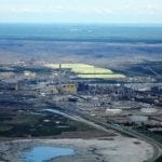 Syncrude upgrader plant’s sulfur pyramids, closeup