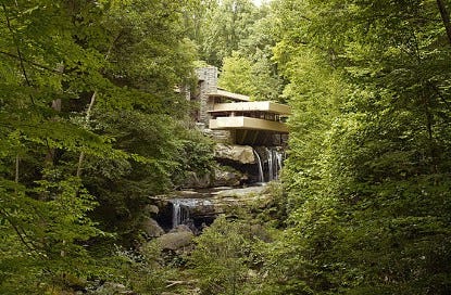 Fallingwater house from further away, into the nature