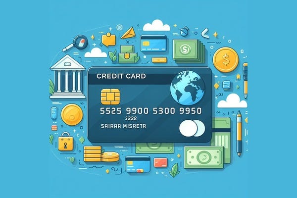 Image that shows credit card vector illustration centered with icons such as bank, payments, transaction, security, and networks representing card issuing and processing technology lifecycle.