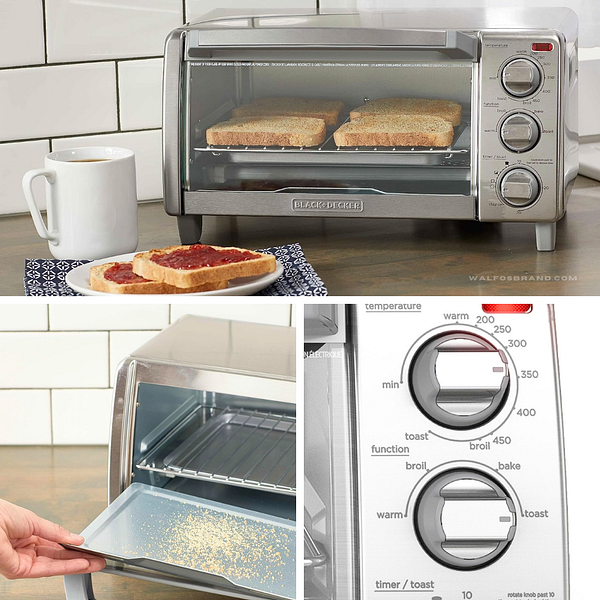 BLACK+DECKER™ Natural Convection 4-Slice Toaster Oven, Stainless Steel, Bake, Broil, Toast, Keep Warm Cooking Functions — best RV toaster oven reviews — WALFOSBRAND.COM