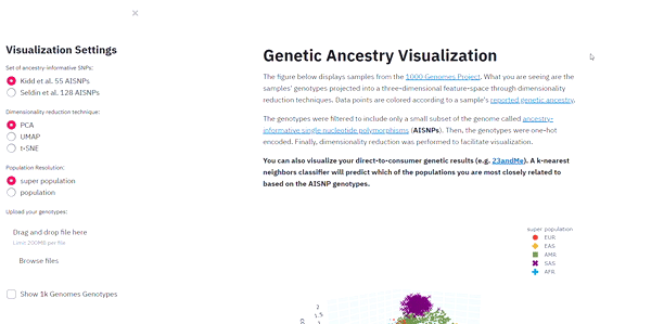 A gif demo of the genetic ancenstry app.
