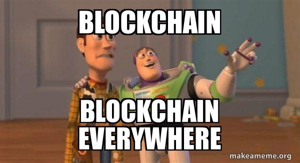 Woody and buzz talk about Blockchain.