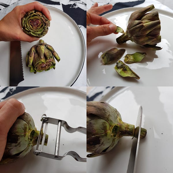 Image instructions for how to prepare an artichoke