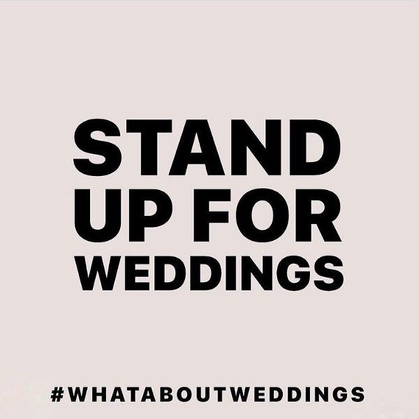 Black text reads “Stand up for Weddings” in a capital letters on a beige background