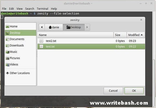 Zenity create file selection dialog