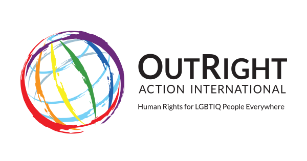 OutRight Action International. Human Rights for LGBTIQ People Everywhere. A globe drawn from rainbow lines.