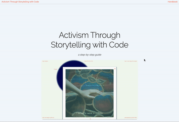 A GIF of the web-based handbook: The user scrolls down and sees documentations of the coding process for creating the visual narrative website.