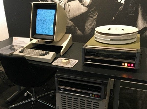 A picture of a restored Xerox Alto at the Living Computer Museum in Seattle. (Via Living Computer Museum). The screen is vertical, to adapt to the most common format used to consume information at the time: A sheet of paper.