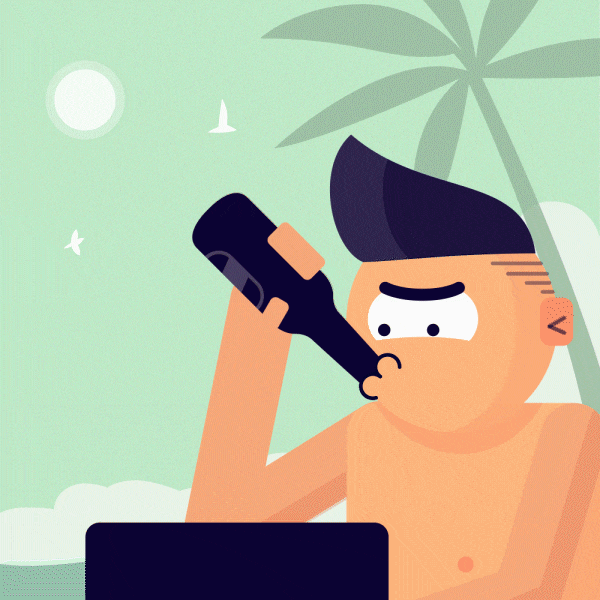 Freelancer working without tshirt on beach and then at home