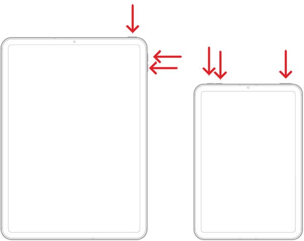 For iPad without the Home Button- Press and Hold the Power Button and Volume Up Button to turn off the iPad