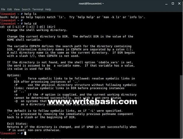 Get help for shell builtins with help command
