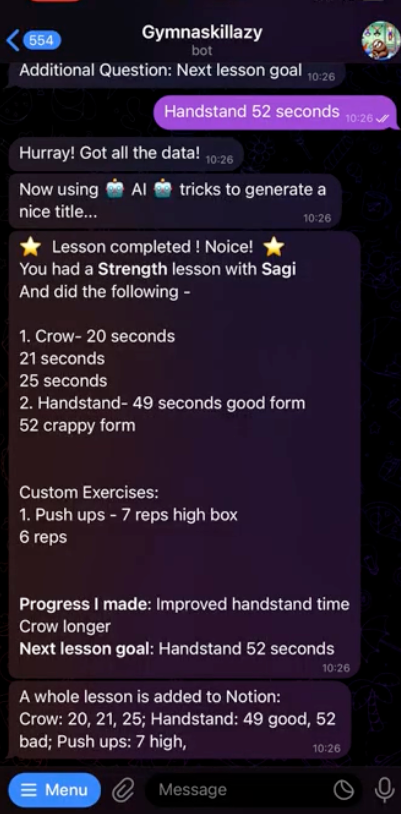 Gymnaskillazy Bot: A Fun Journey of AI, Notion and Telegram