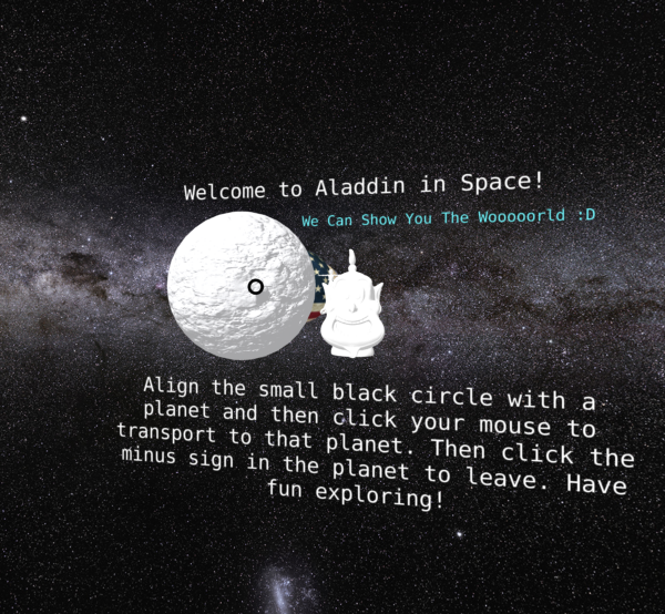 Space background with planets in the distance and text describing how to the Design for Another World game works