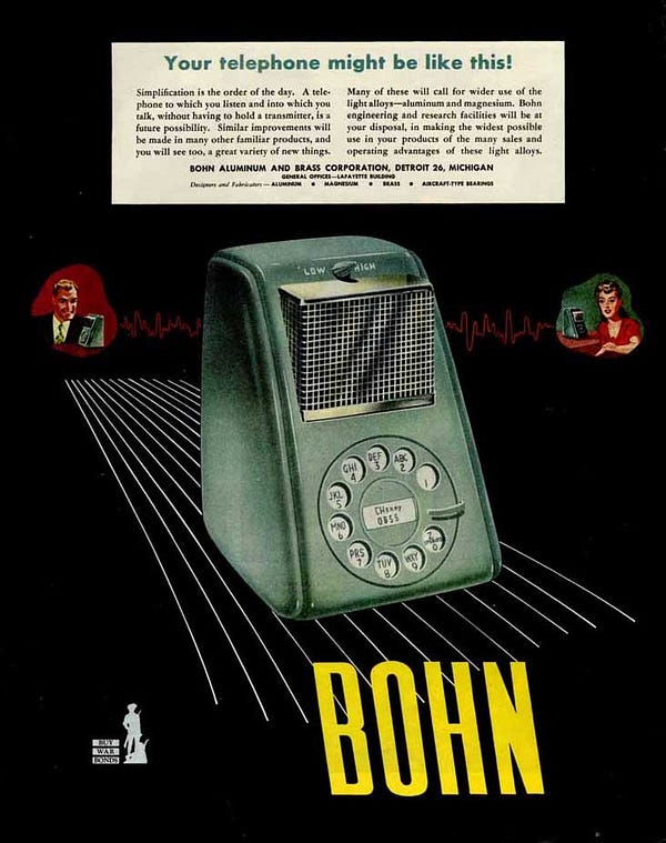 “Your Telephone Might Be Like This!” Arthur Radeburgh for Bohn, 1947. “Your Telephone Might Be Like This!” Arthur Radeburgh for Bohn, 1947.