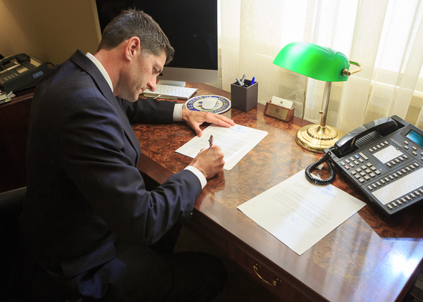  Speaker of the House Paul Ryan signing the two letters. Source page: www.speaker.gov 