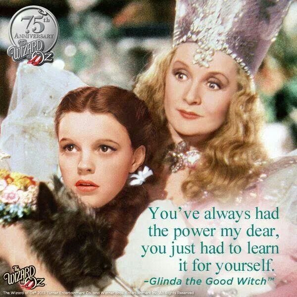 Image of Dorothy and Glinda the Good Witch from Wizard of Oz, with quote “You’ve always had the power my dear, you just had to learn it for yourself.”