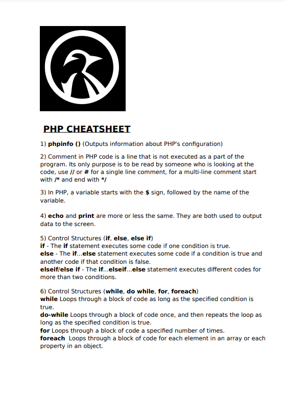 PHP cheatsheet (pdf)