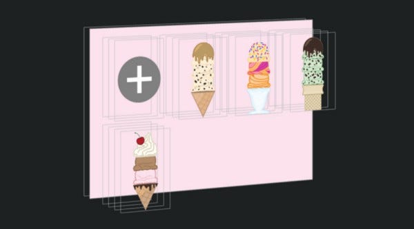 drawings of four ice cream cones showing layers