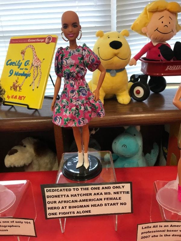 Photograph of the “Nettie” doll as a part of my mother, LaShae Williams’ Black History display.