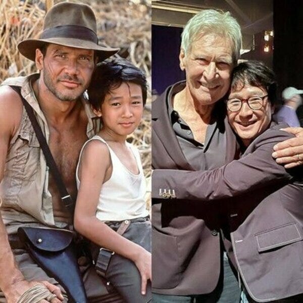 Picture of Harrison Ford and Jonathan Ke Huy Quan from Indiana Jones next to their reunion this year at D23