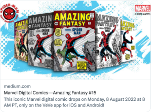 Marvel Digital Comics on VeVe — Amazing Fantasy #15: https://medium.com/veve-collectibles/marvel-digital-comics-amazing-fantasy-15-91de6539ed75