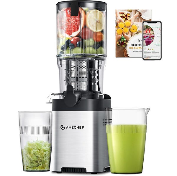 AMZCHEF Cold Press Juicer, Juicer Machines — 5.2" Large Feed Chute for Whole Fruits & Vegetables, Stainless Steel Slow Masticating Juicer — Best Wheatgrass Juicers Reviews — walfosbrand.com