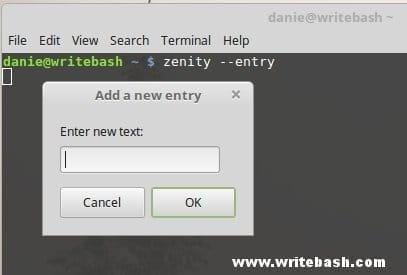 Zenity create a text entry dialog